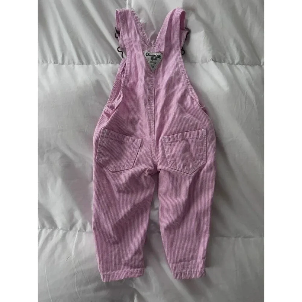 Vintage OshKosh B'gosh Pink Striped Heart Pocket Overalls 3m